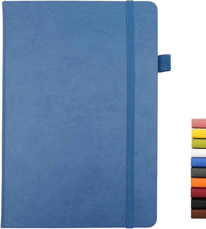 Deziliao Lined Journal Notebooks with Pen Loop, Hardcover Notebook Journal for Work, 100Gsm Premium Thick Paper with Inner Pocket, Medium 5.7"x8.4", （Green-Blue, Ruled）