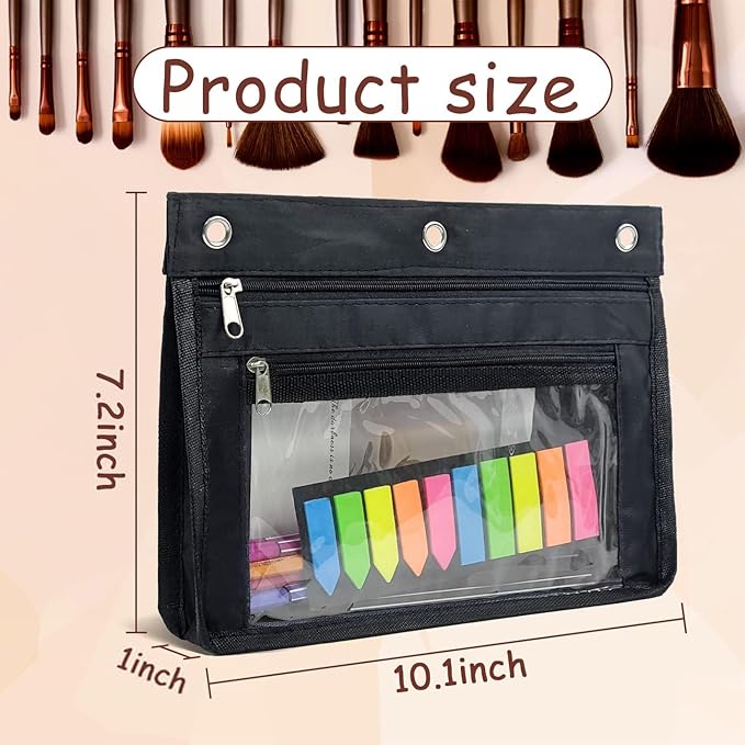 YoeeJob 1 Pack Pencil Pouch for 3 Ring Binder, Expandable Binder Pouches with Zipper, Large Capacity Pen Holder Case with Clear Window School Class Office Organizers, Black