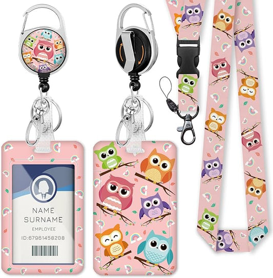 Gctriki Cute Owls Teacher Appreciation Gifts - Retractable ID Badge Holder with Lanyard & 360° Carabiner Clip, Heavy Duty Badge Reel Keychain Nurse School Office Accessories for Women Teachers