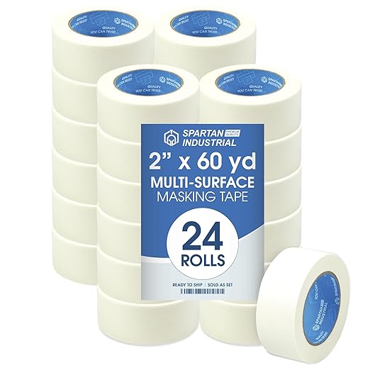 SPARTAN INDUSTRIAL - 2" X 60 yd Wide Masking Tape for Painting, Labeling, and Drafting - 24 Home and Office Tape Rolls, 5.5 Mil