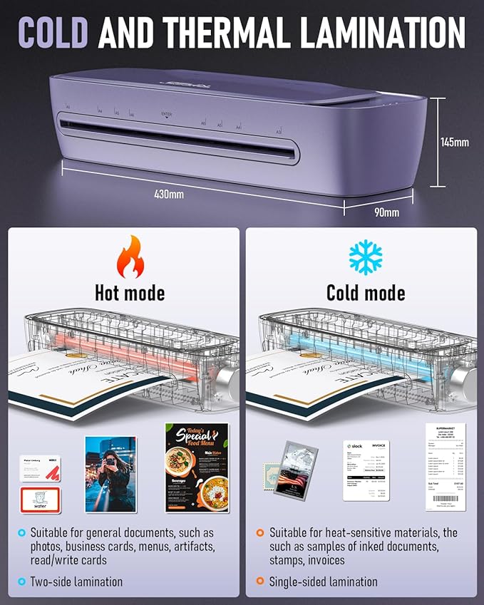 Laminator Machine 13 Inch Wide Thermal Lamination 9 in 1 Cold Hot A3 Laminating Machine for Teacher Personal, 60s Warm-Up No Jam laminator Machine 11x17 with 30 Laminating Sheets for Home Office Use
