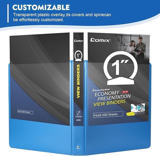 COMIX 3 Ring Binder 1 inch with Clear View Cover, 1" View Binder Holds 200 Sheets of US Letter Size Paper, 12 Pack (Assorted)