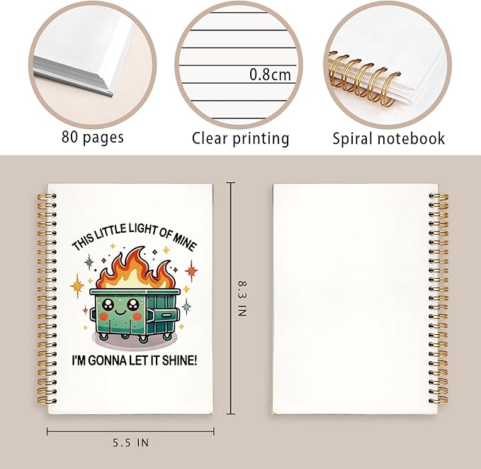 Funny Dumpster Fire Notebook Journal for Women & Men, Dumpster Fire Gifts, Funny Office Gifts for Coworkers & Friends, Spiral Notebook 5.5x8.3 Inch