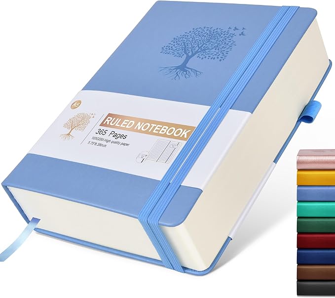 Lined Journal Notebook -365 Pages A5 Thick Journals for Writing College Ruled Notebook, Hardcover Leather Journal for Women Men, Daily Journal Notebook for Work, Note Taking, 100Gsm Lined Paper ( 5.75'' X 8.38'' Blue)