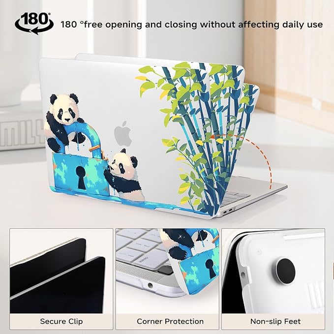 Cute Panda Print Case for MacBook Air 13 inch 2022-2025 M4 A3240 M3 A3113 M2 A2681,for Mac Air13 M4 Sturdy Pattern Plastic Clear Hard Shell&Keyboard Cover for MacBook Air13.6 Case,Cute Panda