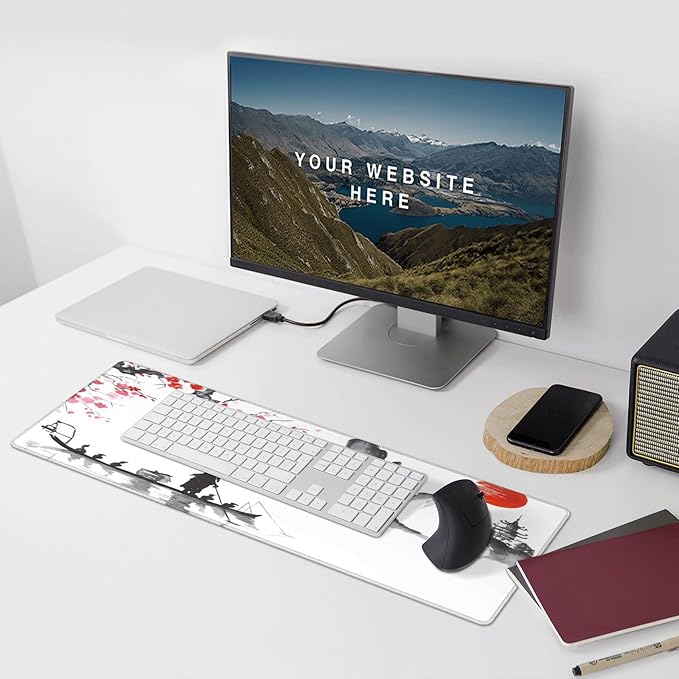 Japan Traditional Painting Extended Big Mouse Pad Large,XL Gaming Mouse Pad Desk Pad,31.5x11.8inch Long Computer Keyboard Mouse Mat Mousepad with 3mm Non-Slip Base for Home Office Work-Boating Sunset