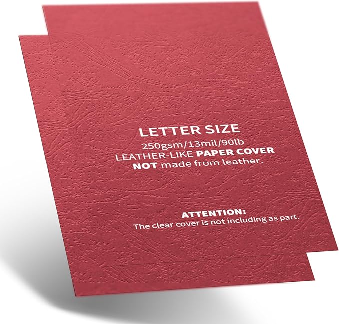 Binditek 100 Pack Grain Texture Paper Binding Presentation Covers, 8.5 x 11 Inches, 13Mil, 90lb, Un-Punched, Letter Size, Red, Office Supplies