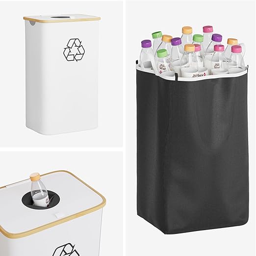 SpaceAid Recycling Bin for Kitchen 26 Gallon, 100L Recycle Bin with Lid and 2 Reusable Inner Bags, for Bottle Can Glass Plastic Stickers, White