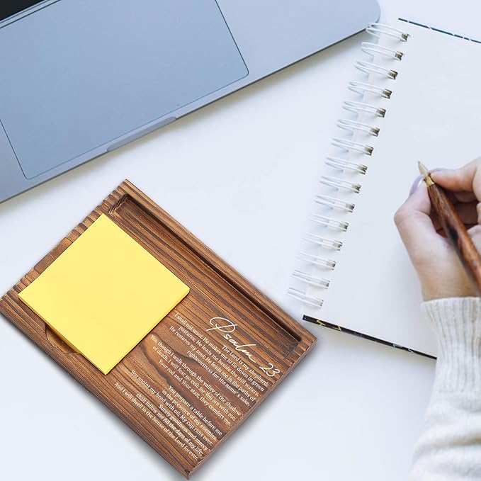 Psalm 23 Sticky Note Holder, Christian Desk Organizer for Religious Social Worker Therapist Counselor Educators Gift for Office Self-Stick Note Pad Holders EDP106