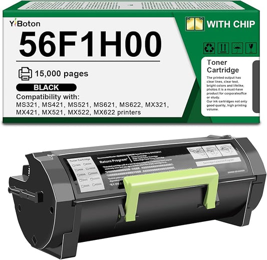 High Yield 56F1H00 Black Toner Cartridge Compatible with Lexmark 56F1H00 Toner Cartridge for MS321 MS421 MS521 MS621 MS622 MX521 MX522 MX622 MX321 MX421 Laser Printer(15,000 Pages)