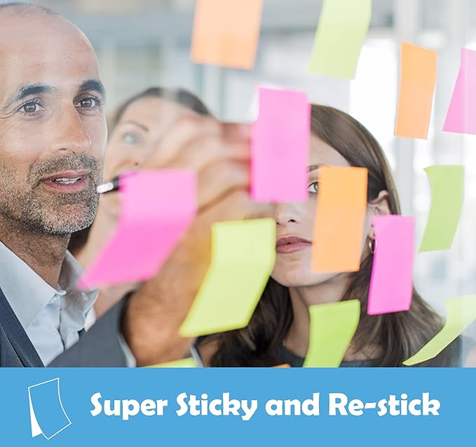 24 Pack Sticky Notes Small,2 x 1.5In Super Sticking Power Memo Pads,12 Assorted Colors Self-Stick Pads,100 Sheets/Pad Strong Adhesive Notes for Home,School,Office,Use on Walls,Doors,Windows