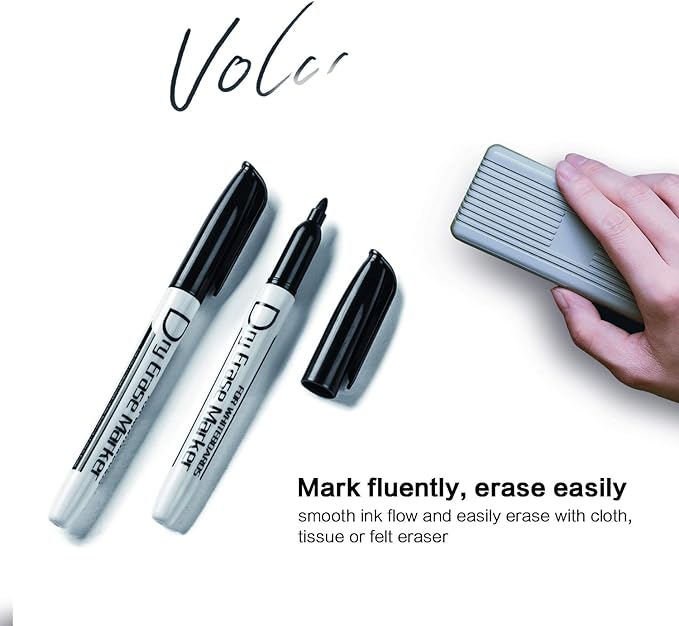 Volcanics Black Dry Erase Markers Bulk Pack of 60 Low Odor Fine Tip Whiteboard Pens for Whiteboard Dry Erase Calendar