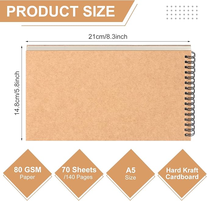 2 Pcs Dot Grid Notebook Top Spiral Notebook A5 Size Bullet Dotted Paper Hardcover Dot Journal 8.3''x 5.8'' 140 Pages Spiral Notepads for Sketching Drawing Writing School Office (Brown)