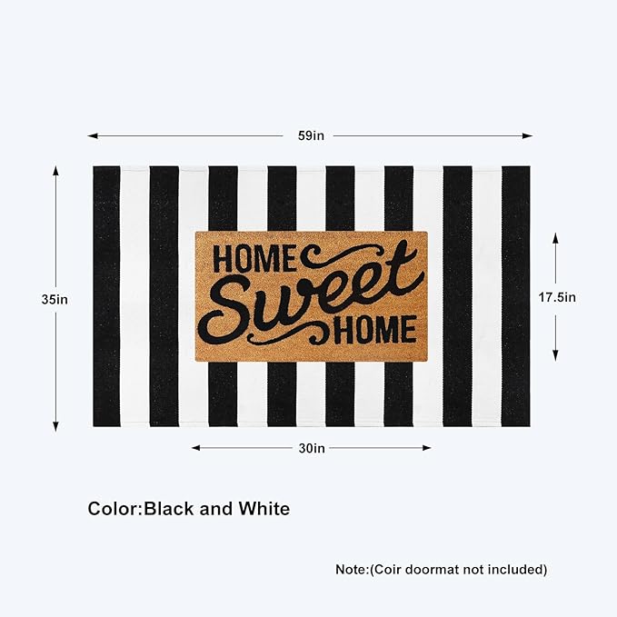 Collive Black and White Outdoor Rug 3'x 5', Hand Woven Washable Striped Outdoor Christmas Rug, Farmhouse Front Porch Rug Decor, Welcome Layered Door Mats for Front Door Entryway Patio Kitchen