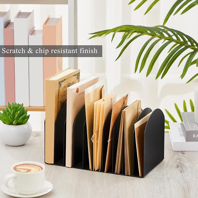 Suzile Metal Desktop File Organizer, 15 Compartments, Vertical File Sorter, Black, 10.63" L x 5.79" W x 5.41" H, Office, Reception Areas, Workspace(style 3)