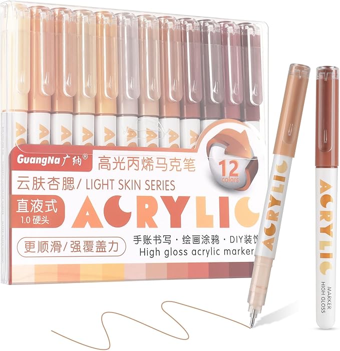 kander Direct High Gloss Acrylic Marker, 12 Colors Acrylic Paint Pens with Bullet Tip, Nicety Fine Tip Gel Pens for Teenagers, Multi-Purpose Art Supplies for Rock Painting, Crafts, DIY