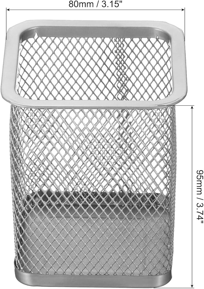 PATIKIL Mesh Pen Holder, Pencil Holder Pencil Basket Pen Cup Locker Organizer Square Makeup Brush Holder for Desk Accessories, Silver