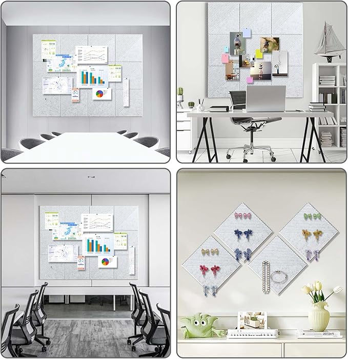 Large Cork Board for Walls 48"x 36", 12 Pack Felt Wall Tiles with Safe Removable Adhesive Tabs, Cork Board for Office,Pinboard Bulletin Board - Light Gray