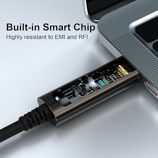 GeoHN.G USB C to C Fiber Optic Cable 50M/165FT, USB 3.2 10Gbps Long Distance Data Transfer USB C Extension Cable for VR, Camera, Mini PC, Laptop, Webcam, Printer and More