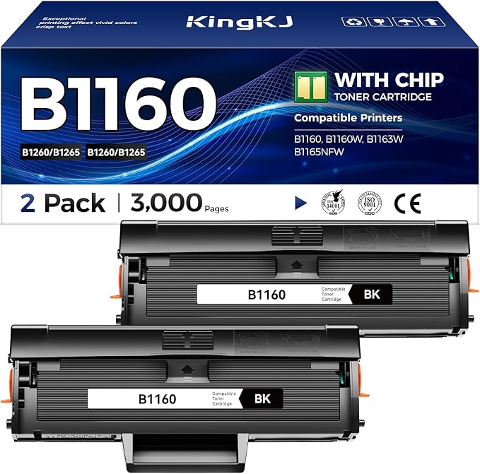 Compatible Toner Cartridge Replacement for Dell B1160 Toner Cartridge to Use with Dell B1160 B1160w B1163w B1165nfw Mono Laser Printers Ink Black 2-Pack YK1PM 331-7335 HF44N HF442 All-in-One Copier