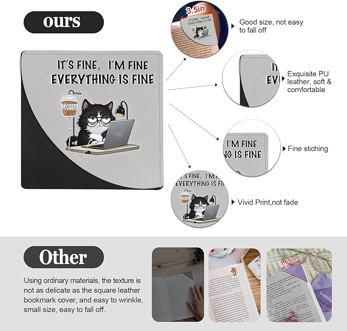 Black Cat Bookmarks, Funny Leather Book Accessories for Book Lovers,4 Pcs Cute Corner Page Book Marks for Teachers Students Book Reading Lovers, for School Office Home Supplies