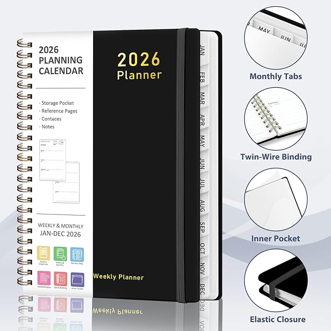2026 Planner, Weekly and Monthly Calendar Academic Planner, Jan 2026 - Dec 2026, Planning Agenda Book for Desk Accessories and School Supplies - Letter Size (8.5'' x 11'')