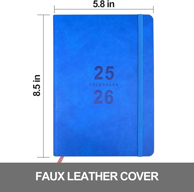 Daily Planner 2025-2026 （8.5"x5.8"）One Day Per Page, Academic Planner July 2025 to June 2026, Agenda 2025 2026, Appointment Calendar Book with Faux Leather Cover (Blue)