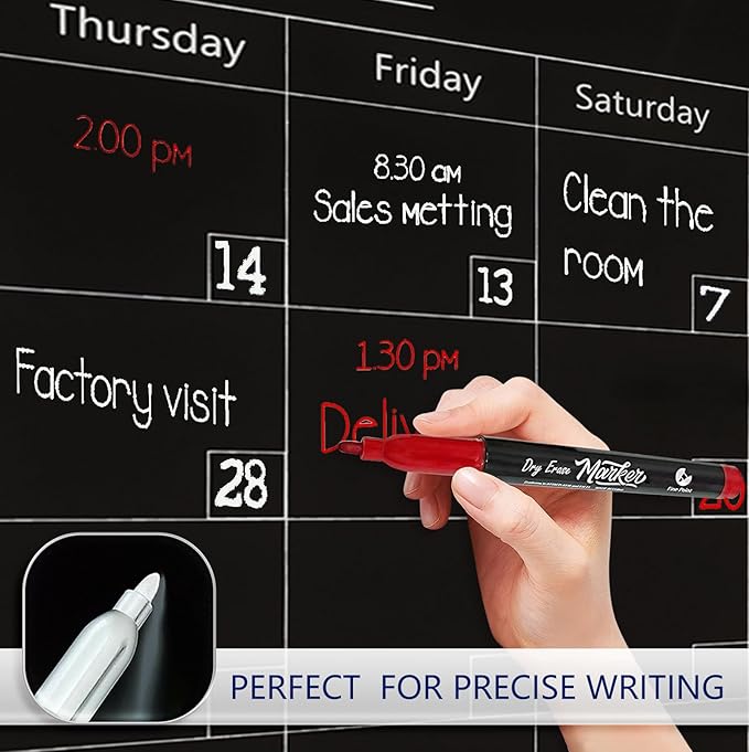 Magnetic Whiteboard Calendar Black Glass Board Yearly Calendar - 35" X 47" Large Wall Calendar - White Board Dry Erase Planner for Wall Home, School, Office