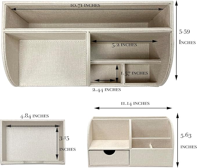 UnionBasic Desk Organizer - Multifunctional Leather Desktop Pen Holder Storage Box - Business Card/Pen/Pencil/Mobile Phone/Stationery Holder, Beige Linen Texture Revised