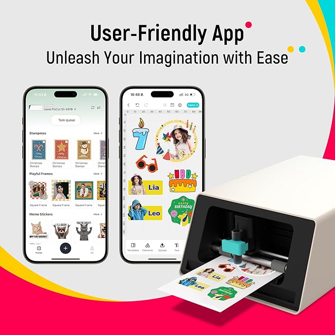 Liene PixCut S1 Color Sticker Printer & Cutting Machine - All-in-One Sticker Maker for DIY Crafts, Custom Labels & Gifts. Thermal Dye-Sublimation Photo Printer, 300 DPI, Precise AI Auto-Cutting