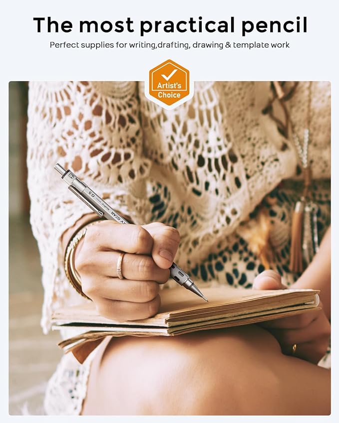 Nicpro Blocky Gear 0.5 mm Mechanical Pencil Set in Case, Metal Pencil with Lead Refills, Eraser for Professional & Adult Art Writing Drafting Drawing