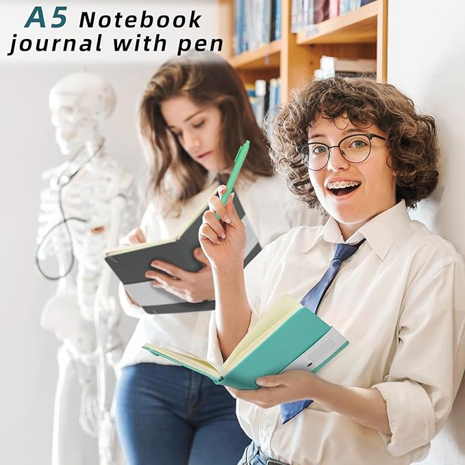 Coopay 12 Pack A5 Journal Notebook with 12 Pens Bulk Classic Ruled Hardcover Leather Journal Set with Pen Holder for Men Women Writing, Office, Home, School, College, Business, 8.3” x 5.5” (6 Colors)