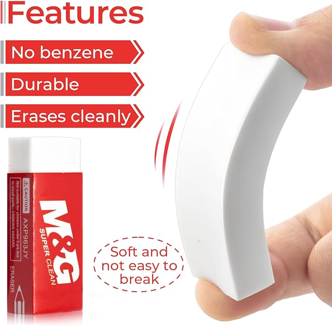 M&G Pencil Eraser for Kids, 20 Pack, White Erasers Bulk, Erasers for Artists, Drawing Erasers for Sketching, Large Eraser, Pencil Erasers, Art Erasers for Drawing, School Erasers Office Supplies