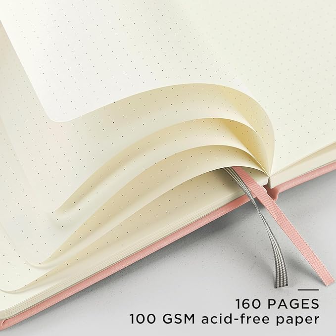 &And Per Se Dotted Journal Notebook, A5 Hardcover Leather Bullet Dotted Journal, 160 Pages 100 gsm Thick Paper, 3 Sheets of Stickers Included- 5.7'' x 8'' (Violet)