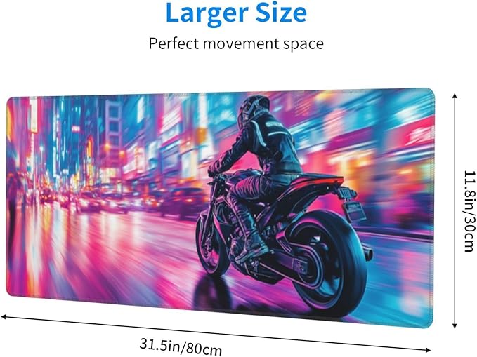Motorcycle Mouse Pad 31.5 X 11.8 Inch Big Desk Rubber Base Stitched Edges Keyboard Pad XXL Mouse Mat for Home Game and Office