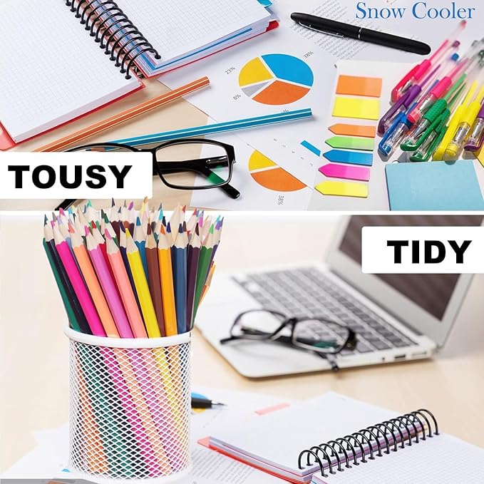 Pen Holder Mesh Pencil Holder Metal Pen Holder Cup Pencil Cup Holder for Desk Office Pen Organizer White, 4 Pack