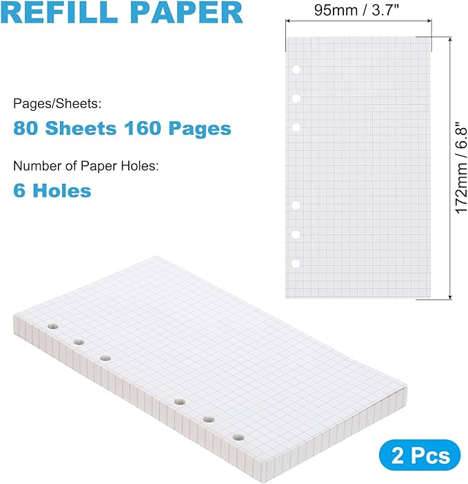 PATIKIL Grid Refill Paper 6-Ring Binder Loose Leaf Planner Filler Paper Planner Inserts, 160 Sheets/320 Pages, Lined