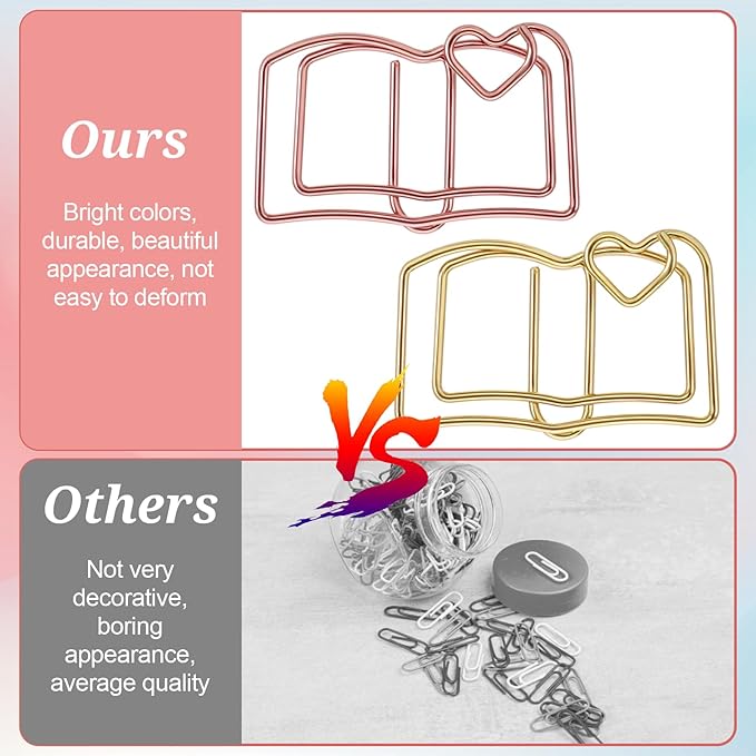 Giantree 40 Book-Shaped Paper Clips, Rose Gold and Gold Cute Papers Clip, Heart-Shaped Fun Paper Clips Metal Bookmarks, Memo Clip Set for Fun Office Supplies School Gifts Wedding Decorations