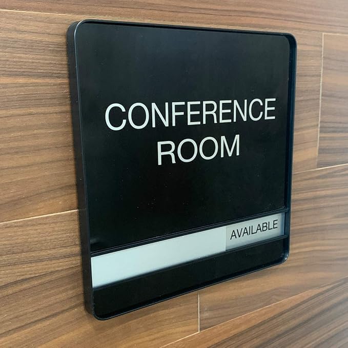 NapTags Conference Room Slider Signs (Black - Black Frame, 8" x 8")