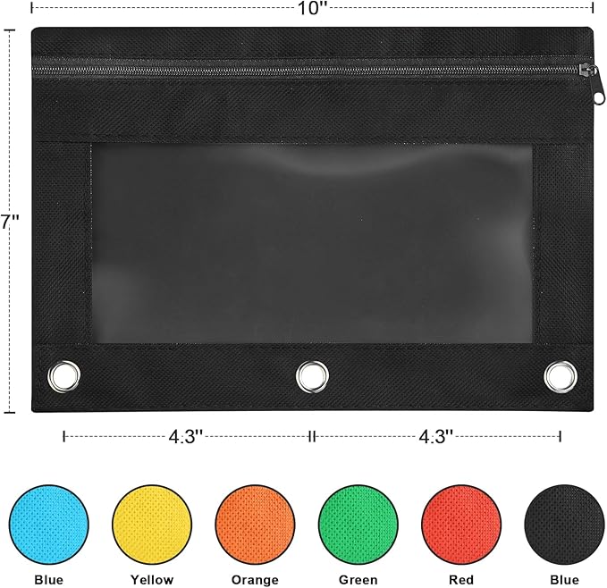 Shemira Pencil Pouch for 3 Ring Binder, Binder Pencil Pouch with Smooth Zipper, Clear Window Pencil Case for Binder, Zipper Pencil Pouches, Big Capacity 3 Ring Binder Pencil Bag, Black