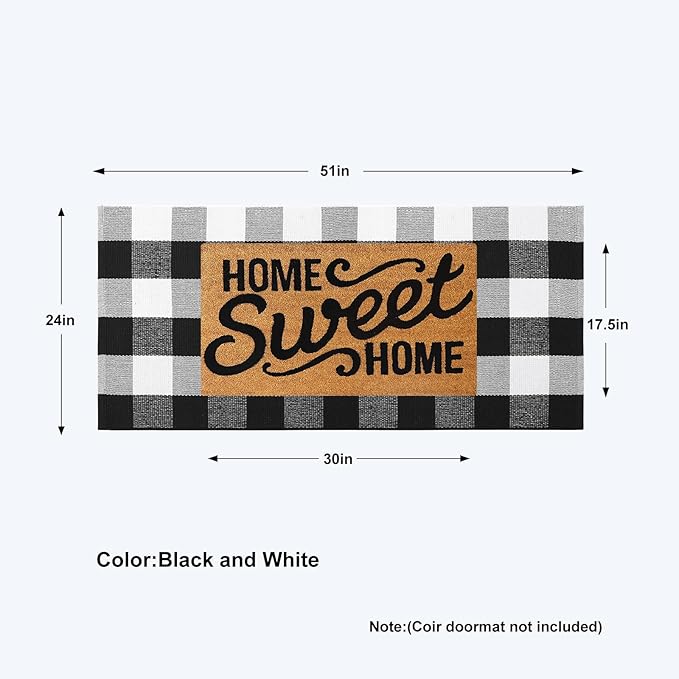 KIMODE Buffalo Plaid Outdoor Checkered Rug 24"x51", Christmas Door Mat Outside Entrance, Black and White Washable Farmhouse Layered Doormat for Front Door Porch Kitchen Entryway Christmas Decor