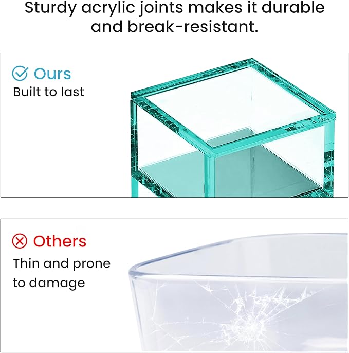 OfficeGoods 3-Tier Stackable Acrylic Holder- Stylish Desk Organizer and Storage for Office or Home – Transparent Square Design, Green with Silver Metal Base