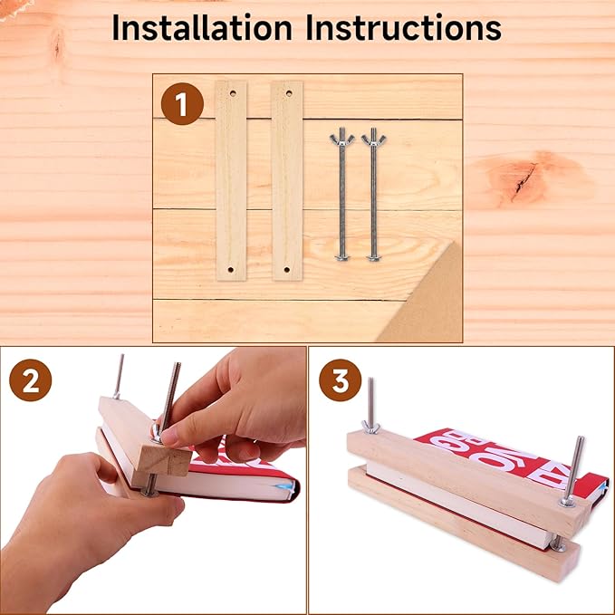 GeryVtee Wooden Bookbinding Press 9.8x1.5inch Large Book Binding Tool Inch Flat Paper Press Machine Padding Press for Home, School, Office DIY Bookbinding