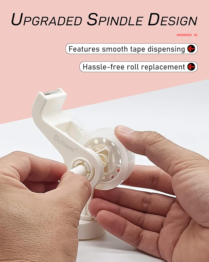 Mini White Tape Dispenser｜Non-Slip Suction Cup & 360° Rotating Arm for One-Handed Operation, Small Clear Suction Cup Tape Dispenser Desk for Packing, Office, Home, Fits 1" Core