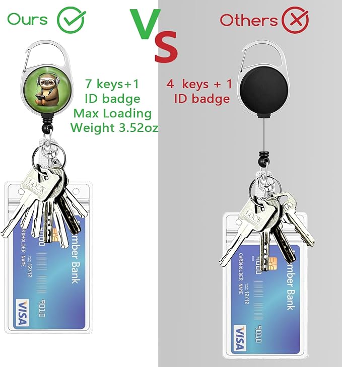 Gctriki Sloth Lanyards for ID Badges, Cute Retractable Badge Reel Heavy Duty with Carabiner Clip, Funny Work ID Badge Holder with Lanyard, Retractable Keychain Name Badge Teacher Nurse Worker Gifts