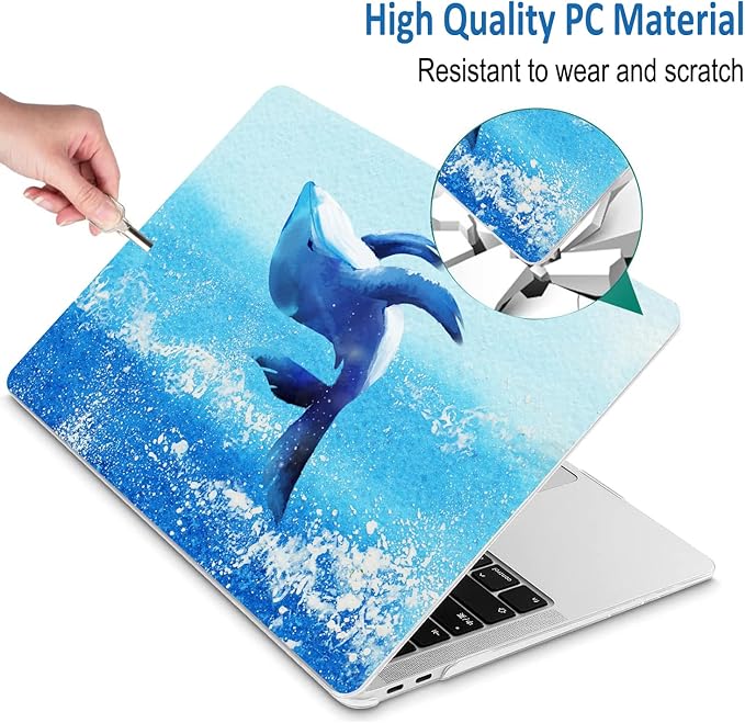 Compatible with MacBook Pro 13 Inch Case M2/M1 2025 2022-2017 A2338 A2289 A2251 A2159 A1989 A1706 A1708 Plastic Hard Shell Case&Keyboard Cover&Mac OS Keyboard Sticker (Sea Whale)