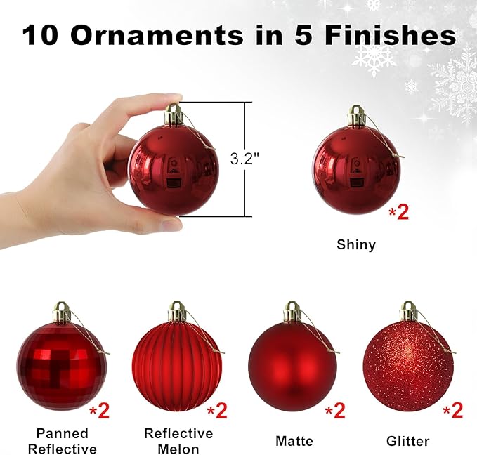 Rose Red 3.2" Large Christmas Balls - Christmas Tree Decoration Ornaments Shatterproof Hanging Balls for Birthday Halloween Holiday Wedding Decorations Set of 10pcs