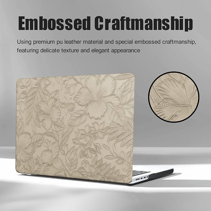 DTangLsm for MacBook Pro 13 inch Case 2025 2024-2016 M2 A2338 M1 A2251 A2289 A2159 A1989 A1708 A1706, Elegant Retro Leather Hard Shell Case for MacBook Pro 13 + Keyboard Cover, Apricot Embossed Floral
