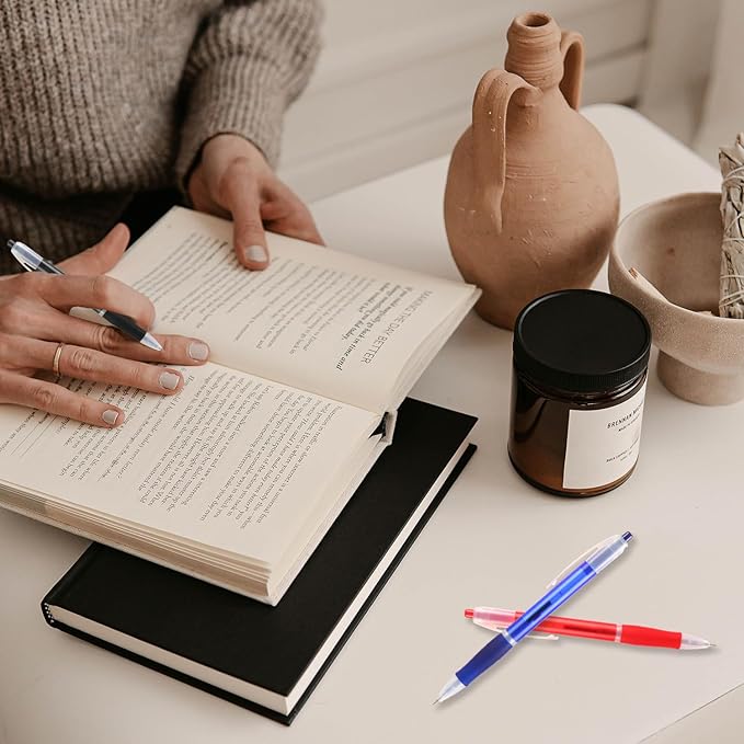 Aozora Retractable Pens Ballpoint Super Smooth Writing Pens Bulk 100 pack Medium Point 1.0mm No Bleed Click Pens with Soft Grip Red Ink