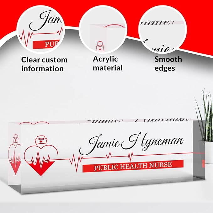 Desk Name Plate Personalized, Custom Name Plate for Desk, Acrylic Desktop Accessories, Office Gift & Decor for Women Men, Teacher Nurse Boss Employee Appreciation Gifts